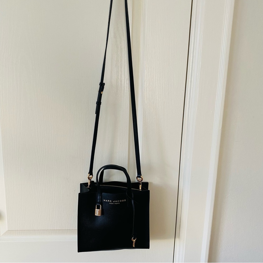 $350 Marc Jacobs Mini Grind Black Pebble Leather Tote/Crossbody Bag - Picture 4 of 16